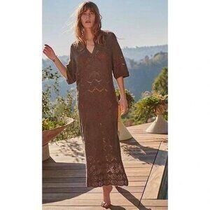 FP Beach Islamorada Brown Crochet maxi dress open knit Y2K festival large.